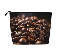 QAZWZML coffee beans Printed single layer faux linen cosmetic bag portable zippered cosmetic bag travel accessory