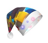 QAZWZML Colorful Building Blocks Printed adult Christmas hat, light up decorative hat, perfect for holiday parties or New Year celebrations.