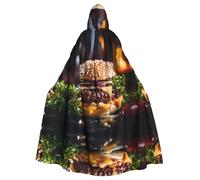 QAZWZML Cosplay Big Burger Printed Hooded Cape - Zipperless Bow Tie Oversized Masquerade Hooded Cape