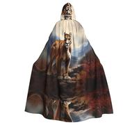 QAZWZML Cosplay Brave Cougar Printed Hooded Cape - Zipperless Bow Tie Oversized Masquerade Hooded Cape