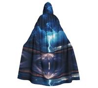 QAZWZML Cosplay lightning in a flash Printed Hooded Cape - Zipperless Bow Tie Oversized Masquerade Hooded Cape