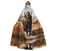 QAZWZML Cosplay North American bison herd Printed Hooded Cape - Zipperless Bow Tie Oversized Masquerade Hooded Cape