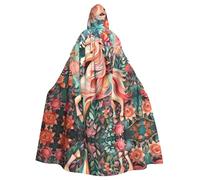 QAZWZML Cosplay Pink Paper Cut Unicorn Printed Hooded Cape - Zipperless Bow Tie Oversized Masquerade Hooded Cape