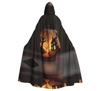 QAZWZML Cosplay Pumpkin Lantern Flowers Printed Hooded Cape - Zipperless Bow Tie Oversized Masquerade Hooded Cape