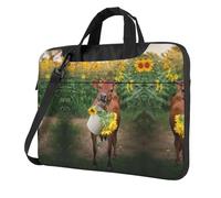 QAZWZML cow in sunflowers Patterned 14 inch portable laptop bag with shoulder strap, can be worn as a crossbody bag