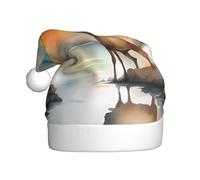 QAZWZML Deer by the river Adult Christmas hat printed holiday hat suitable for New Year's parties and holiday family gatherings