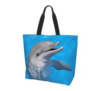 QAZWZML Dolphin with a Smile Patterned shoulder bag, shopping organizer, suitable for travel, gym, and commuting.