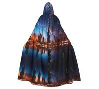 QAZWZML Dubai Sidewinder Tower Printed Hooded Cape with Bow Tie and Zipperless Design, Suitable for Parties, Cosplay, and Themed Costumes