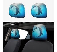 QAZWZML Elastic car headrests Kiss Dolphin Tale Pattern printed headrest covers 2-piece set suitable for most vehicles