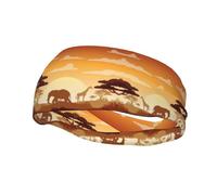 QAZWZML Elephant and Giraffe in The Sunset prints headbandsweat absorbing and breathable neutral strap, suitable for gym and outdoor activities