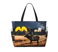 QAZWZML Elk in the meadow Patterned, large capacity beach bag, foldable tote bag, suitable for travel and shopping.
