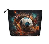 QAZWZML Firecracker Soccer Printed single layer faux linen cosmetic bag portable zippered cosmetic bag travel accessory