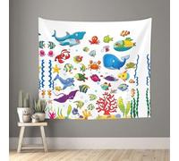 QAZWZML Fish Under The Sea Graphic Decorative Wall Hanging - Soft Peach Skin Tapestry 60x51 Inches - Dorm Bedroom Wall Decor Gift