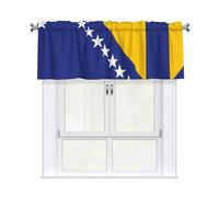 QAZWZML Flag of Bosnia and Herzegovina Printed drapes, polyester peach skin fabric, blackout short curtains, suitable for kitchens and bathrooms