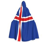 QAZWZML Flag of Iceland Printed Hooded Cape with Bow Tie and Zipperless Design, Suitable for Parties, Cosplay, and Themed Costumes