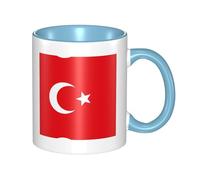 QAZWZML Flag of Turkey Patterned ceramic Sky Blue mug with curved handle, suitable for office and home use.