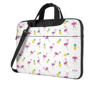 QAZWZML Flamingo and Pineapple Patterned 14 inch portable laptop bag with shoulder strap, can be worn as a crossbody bag