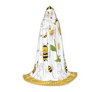 QAZWZML Flying Bees Daisy Honey patterned teen S hooded cape for holiday parties, witch costumes and costume parties