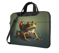 QAZWZML Frog pulling the bug Patterned 15.6 inch portable laptop bag with shoulder strap, can be worn as a crossbody bag