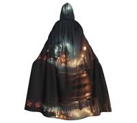 QAZWZML Ghost Town Mania Printed Hooded Cape with Bow Tie and Zipperless Design, Suitable for Parties, Cosplay, and Themed Costumes