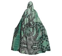 QAZWZML Green Octopus Patterned hooded poncho for adults, party decoration poncho for holiday gatherings