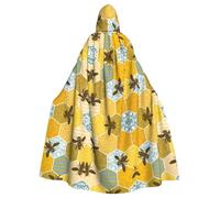 QAZWZML Halloween adult hooded cape Bee Geometric Honeycomb printed holiday hooded cape suitable for holiday costumes and character costumes