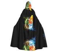 QAZWZML Halloween adult hooded cape Four Elements printed holiday hooded cape suitable for holiday costumes and character costumes