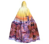 QAZWZML Halloween adult hooded cape Greece Island Sunset Landscape printed holiday hooded cape suitable for holiday costumes and character costumes
