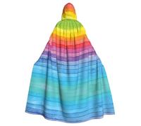 QAZWZML Halloween adult hooded cape Rainbow Colored Striped printed holiday hooded cape suitable for holiday costumes and character costumes