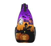 QAZWZML Halloween Crossbody Sling Bag, Black with Ghost Pumpkin Print, One Size, Polyester, Contemporary, Zipper Closure, Anti-Theft