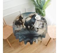 QAZWZML Horses Running Wild in The River 60-inch Round Tablecloth Suitable for Dining Tables banquets Buffet Parties and Weddings