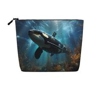 QAZWZML Huge killer whales Printed single layer faux linen cosmetic bag portable zippered cosmetic bag travel accessory