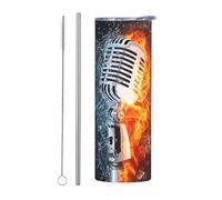 QAZWZML Ice and Fire Microphone Stainless Steel Travel Mug with a Printed Straight Body Suitable for Both hot and Cold Beverages
