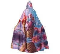QAZWZML ice cream Patterned adult hooded cape, unisex cosplay cape, suitable for Halloween, carnivals, and festival parties.