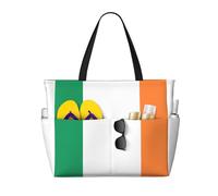 QAZWZML Irish flag Patterned, large capacity beach bag, foldable tote bag, suitable for travel and shopping.