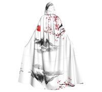 QAZWZML Japanese Mount Red Sun Adult Patterned Hooded Cape, Decorative Cloak for Halloween, Stage Performances, or Holiday Parties