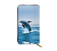 QAZWZML Jumping up dolphins Leather clutch wallet, suitable for men or women long wallet, size 2.5 * 10.5 inches