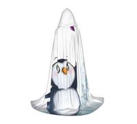 QAZWZML L I Love Penguins Printed hooded cape, holiday party stage performance, Cosplay hooded jacket