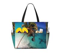 QAZWZML Large-capacity Caribbean Islands printed beach travel bag foldable pool bag zippered design suitable for swimming pools and beaches