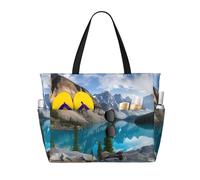 QAZWZML Large-capacity foldable pool bag Beautiful Mountains printed beach tote bag suitable for shopping moving and vacations