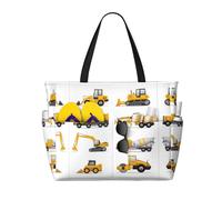 QAZWZML Large-capacity foldable pool bag Cartoon Heavy Machinery Truck printed beach tote bag suitable for shopping moving and vacations