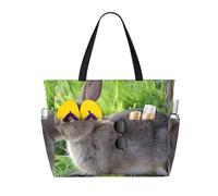 QAZWZML Large-capacity foldable pool bag Cute Grey Hare Rabbit printed beach tote bag suitable for shopping moving and vacations