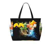 QAZWZML Large-capacity foldable pool bag Four Elements printed beach tote bag suitable for shopping moving and vacations