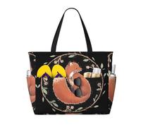 QAZWZML Large-capacity foldable pool bag Hand Painted Fox printed beach tote bag suitable for shopping moving and vacations