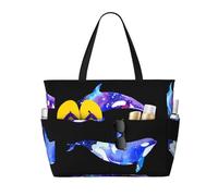 QAZWZML Large-capacity foldable pool bag Orca Killer Whale printed beach tote bag suitable for shopping moving and vacations