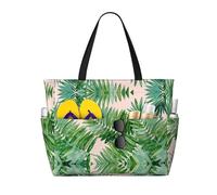 QAZWZML Large-capacity foldable pool bag palm tree leaves printed beach tote bag suitable for shopping moving and vacations