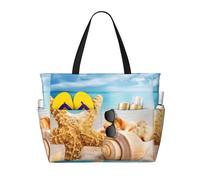 QAZWZML Large-capacity foldable pool bag Sea starfish printed beach tote bag suitable for shopping moving and vacations