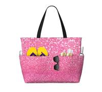 QAZWZML Large-capacity foldable pool bag Sparkling Pink Glitter printed beach tote bag suitable for shopping moving and vacations