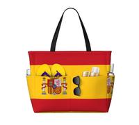QAZWZML Large-capacity Spanish flag printed beach travel bag foldable pool bag zippered design suitable for swimming pools and beaches