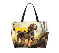 QAZWZML Large-capacity Tame Beagle printed beach travel bag foldable pool bag zippered design suitable for swimming pools and beaches